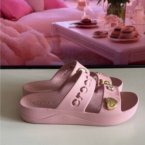 Pink Crocs Slide Sandals with Gold charms